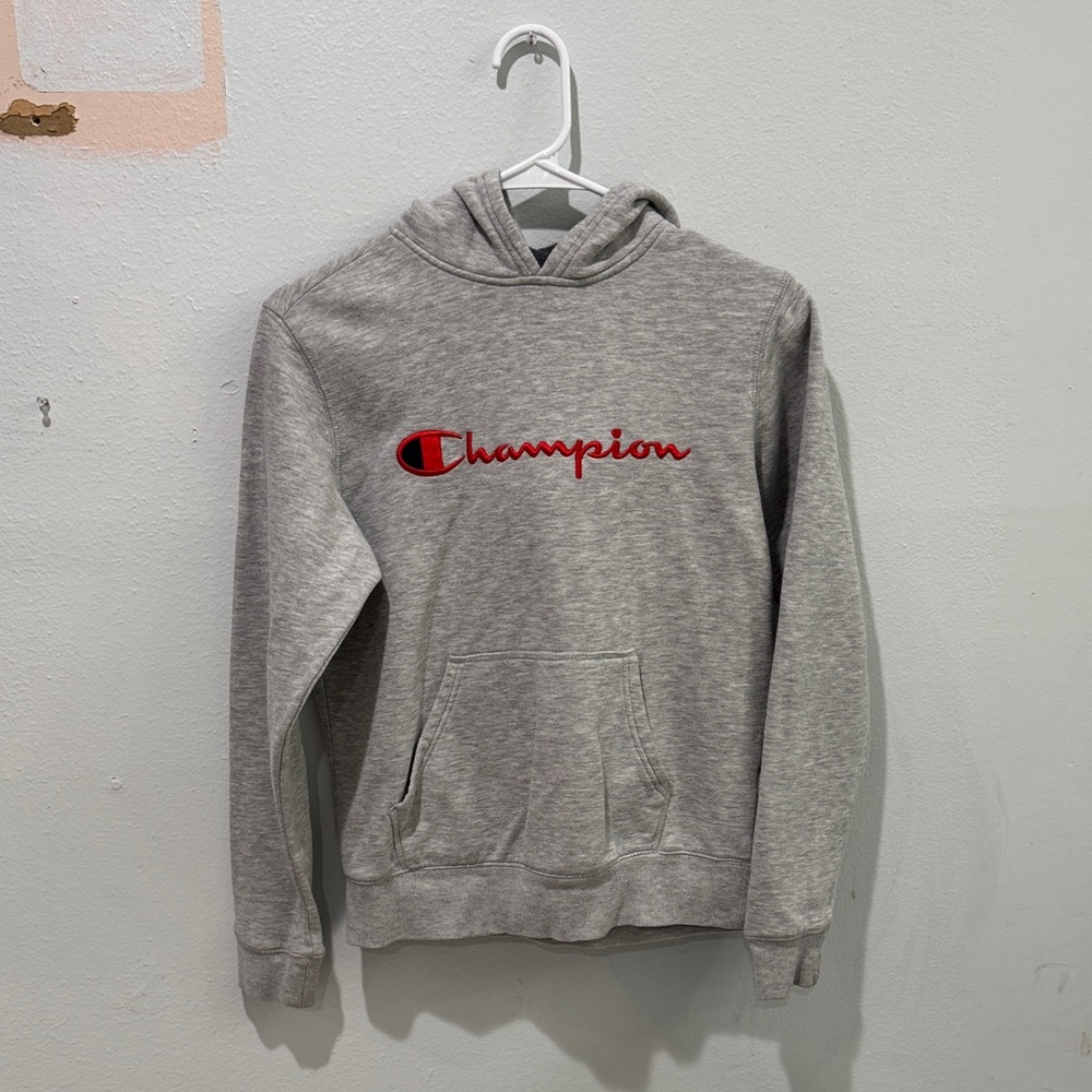 Champion Heather Gray Hoodie with Red Logo